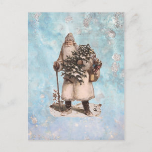Postal Festiva Vintage Father Christmas Santa Silver Nieve a la b