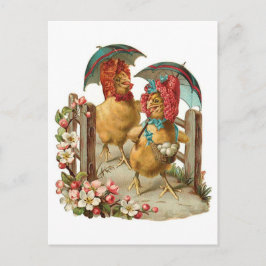 Postal Festiva Vintage feliz de las gallinas de Pascua