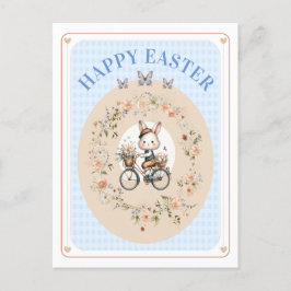 Postal Festiva Vintage Floral Easter Bunny Blue GinghamCheck NONA