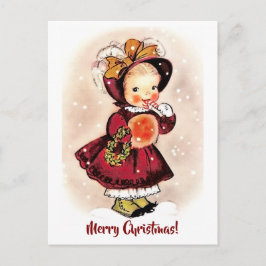 Postal Festiva Vintage Funny Little Girl Navidades