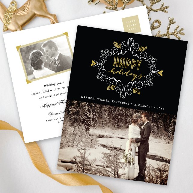 Postal Festiva Vintage Gold Deco Festiage Felices Fiestas (Subido por el creador)