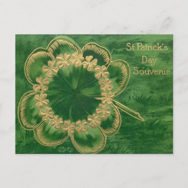 Postal Festiva Vintage Gold St. Patrick's Day Shamrock (Anverso)