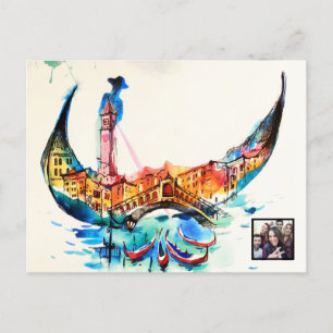 Postal Festiva Vintage Gondola Ciudad Venecia Viaje Amor Agua