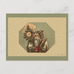 Postal Festiva Vintage Green Santa Claus San Nicolás