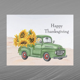 Postal Festiva Vintage Green Truck Sunflowers Thankending