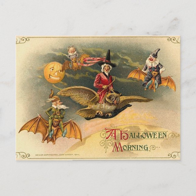Postal Festiva Vintage Halloween etéreo (Anverso)
