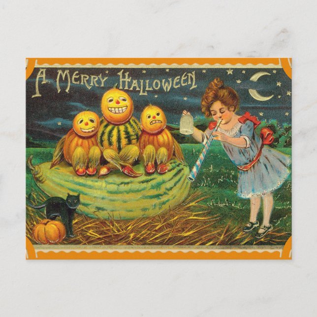 Postal Festiva Vintage Halloween Pumpkins Card (Anverso)