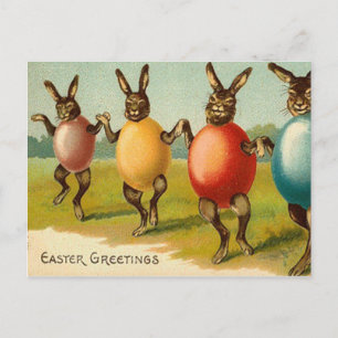 Postal Festiva Vintage Happy Easter Bunny's Dancing in Eggd