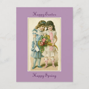 Postal Festiva Vintage Happy Easter Chicas