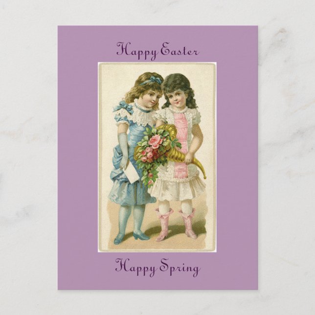 Postal Festiva Vintage Happy Easter Chicas (Anverso)