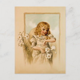 Postal Festiva Vintage Happy Easter country chica y pollos