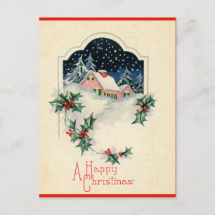 Postal Festiva Vintage Happy Navidades