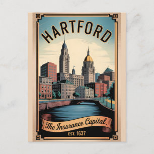 Postal Festiva Vintage Hartford Connecticut Viaje Retro