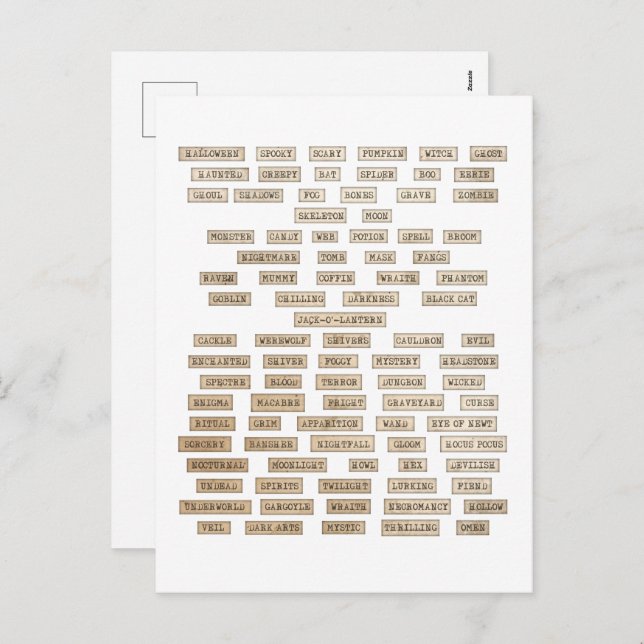 Postal Festiva Vintage Haunting Words Halloween (Anverso / Reverso)