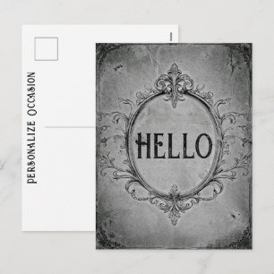 Postal Festiva Vintage Hola en Blanco y Negro de Cumpleaños 