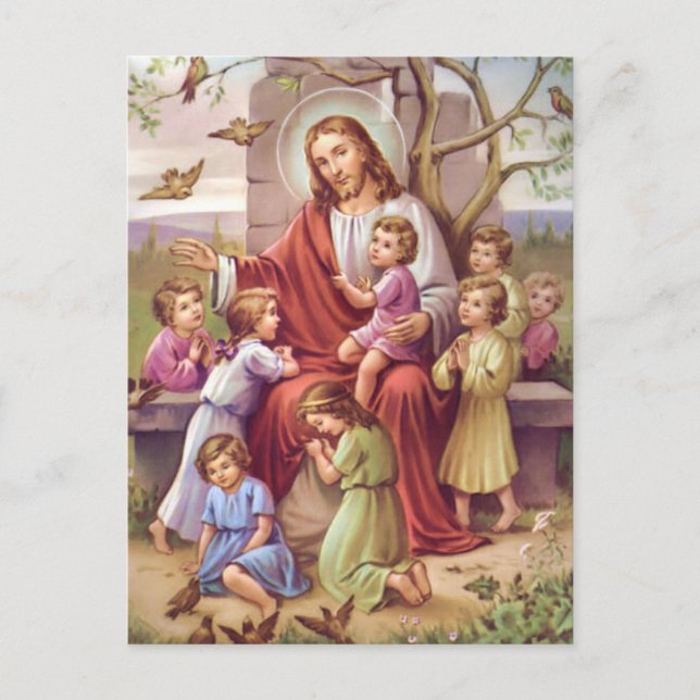 Postal Festiva Vintage Jesus con niños (Anverso)