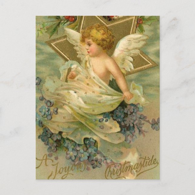 Postal Festiva Vintage Joyous Navidades Angel (Anverso)