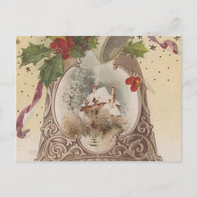 Postal Festiva Vintage Joyous Navidades Bell (Anverso)
