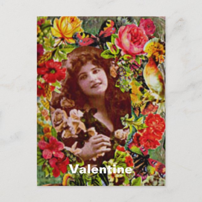 Postal Festiva Vintage Lady Cameo en Rosas (Anverso)