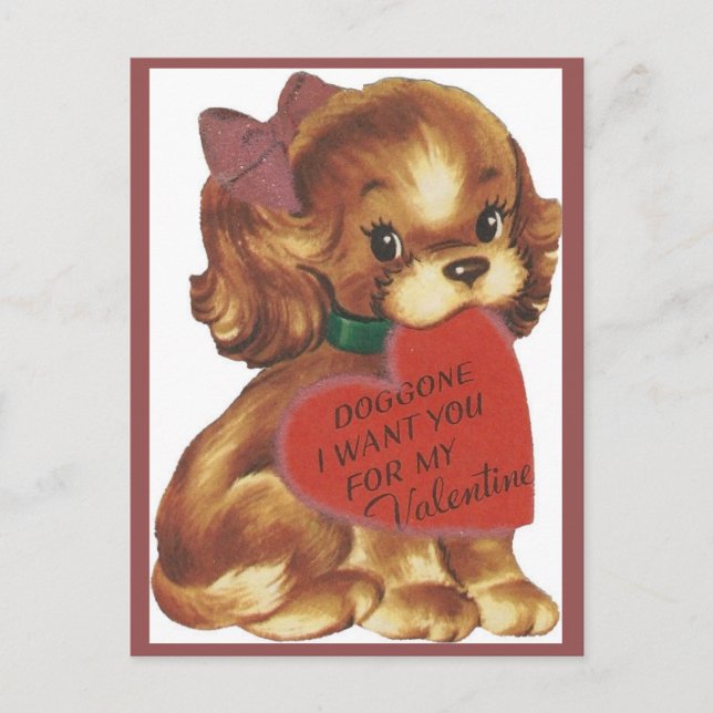 Postal Festiva Vintage Lady Puppy Valentine (Anverso)