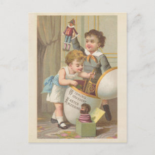 Postal Festiva Vintage lindo niñitos juguetes huevo bendición de