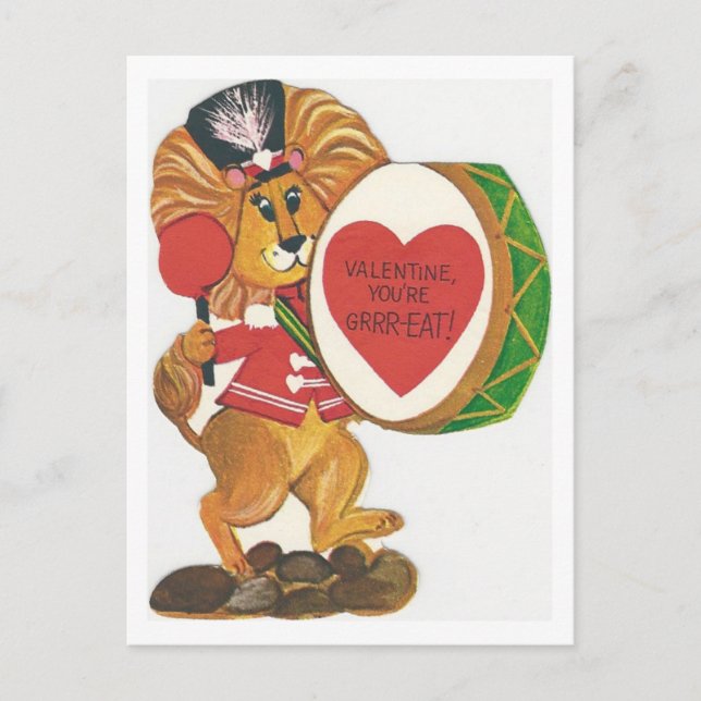 Postal Festiva Vintage Lion Drummer Valentine (Anverso)