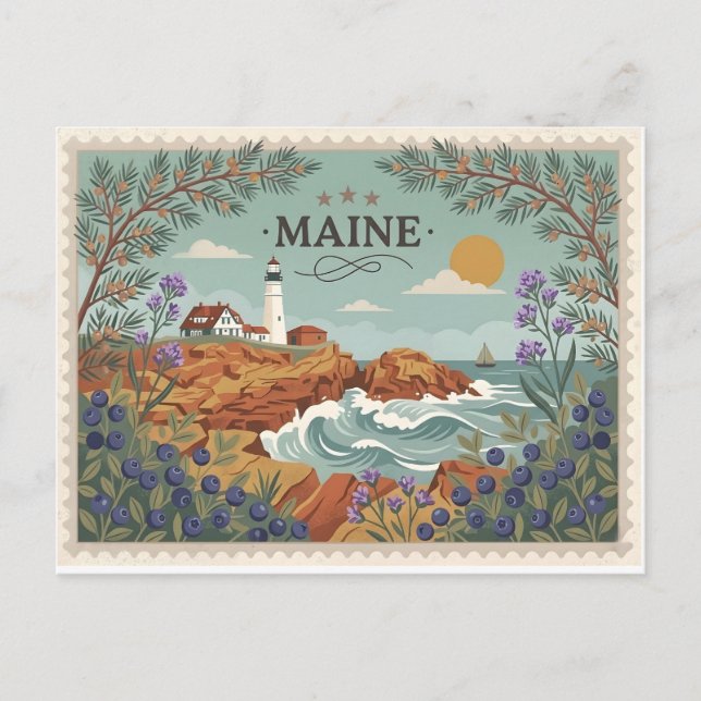 Postal Festiva Vintage Maine State Trave Coastal Lighthouse (Anverso)