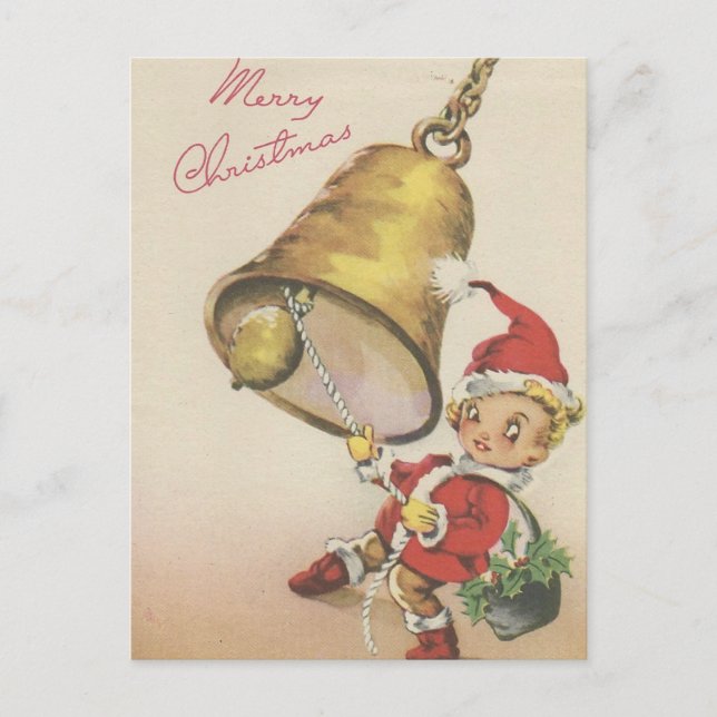 Postal Festiva Vintage Merry Christmas Bell Ringer (Anverso)