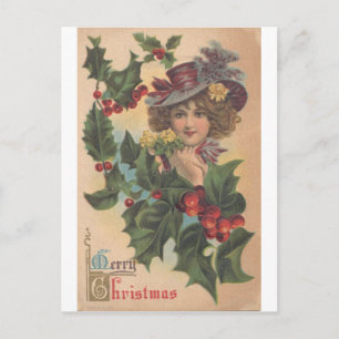 Postal Festiva Vintage Merry Christmas Gibson Chica Postcard