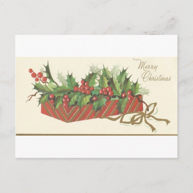 Postal Festiva Vintage Merry Christmas Holly (Anverso)