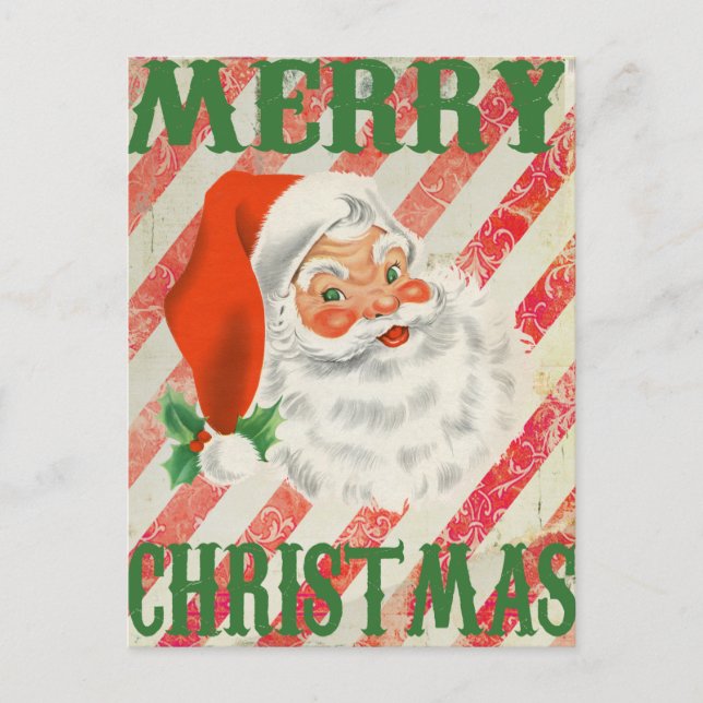 Postal Festiva Vintage Merry Christmas Retro Santa Claus (Anverso)