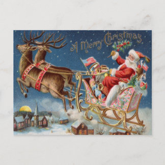Postal Festiva Vintage Merry Christmas Santa Claus Watercolor