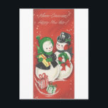 Postal Festiva Vintage Merry Christmas Snowman Couple<br><div class="desc">Adorable imagen Vintage de Navidad.</div>