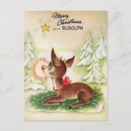 Postal Festiva Vintage Merry Christmas Star Rudolph