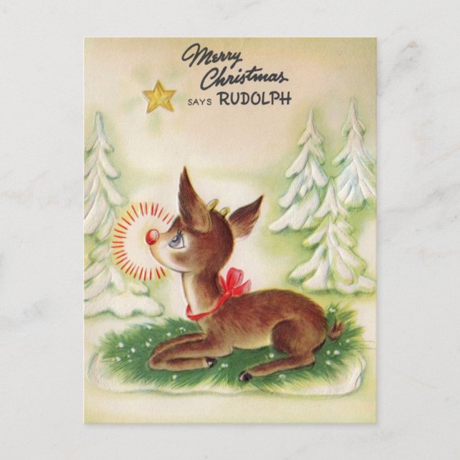 Postal Festiva Vintage Merry Christmas Star Rudolph (Anverso)