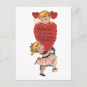 Postal Festiva Vintage Mi Corazón En Tus Manos Valentine