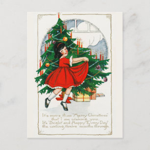 Postal Festiva Vintage navidad, Chica y regalo