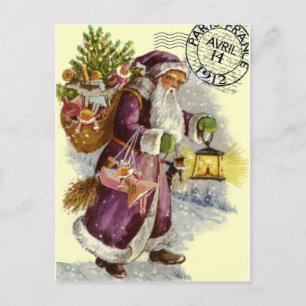 Postal Festiva VINTAGE Navidades franceses de Santa Cruz Eve Trek