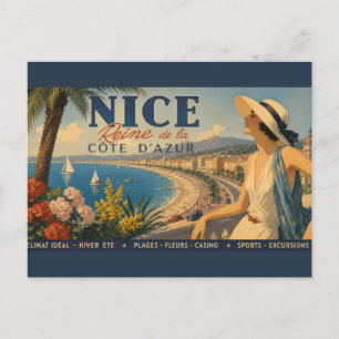 Postal Festiva Vintage Niza Reina Costa Azul