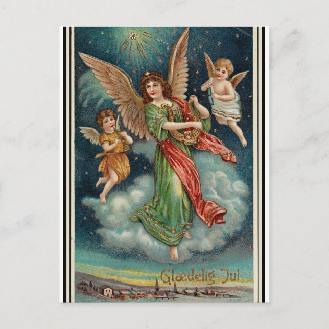 Postal Festiva Vintage Noruega Christmas Greetings (Anverso)