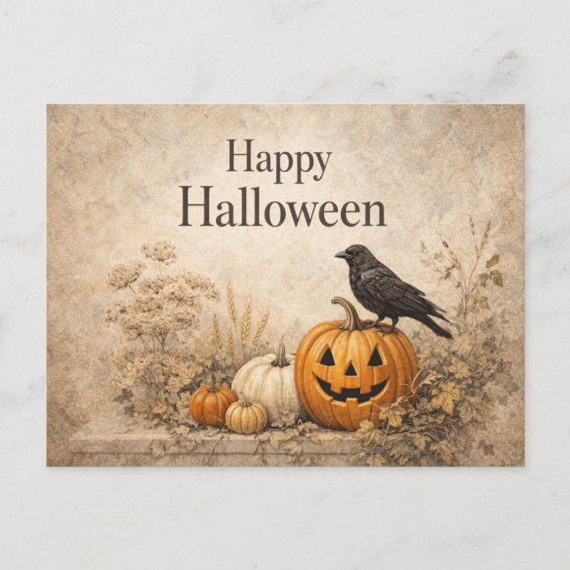 Postal Festiva Vintage Orange Pumpkins Halloween (Anverso)