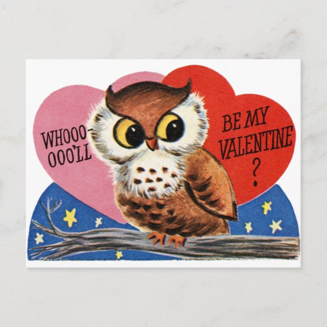 Postal Festiva Vintage Owl Valentine (Anverso)