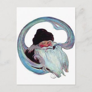 Postal Festiva Vintage Papá Noel que fuma un tubo