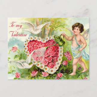 Postal Festiva Vintage - Para mi San Valentín - Cupido, Corazón y