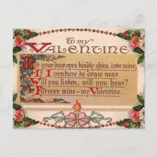 Postal Festiva Vintage - Para Mi Valentín - Poema (Anverso)