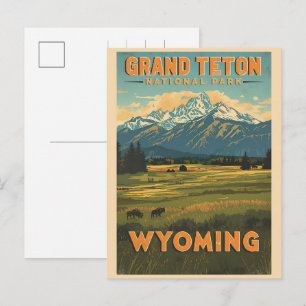 Postal Festiva vintage Parque Nacional Grand Teton Wyoming Retro
