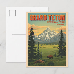 Postal Festiva vintage Parque Nacional Grand Teton Wyoming Retro