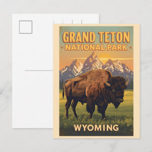 Postal Festiva vintage Parque Nacional Grand Teton Wyoming Retro