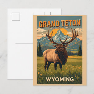 Postal Festiva vintage Parque Nacional Grand Teton Wyoming Retro