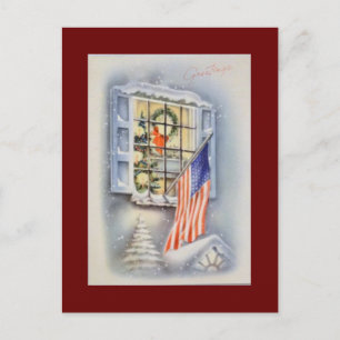 Postal Festiva Vintage Patriot American Flag Navidades